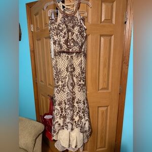 Mori Lee Cream and Gold Lace PROM Dress